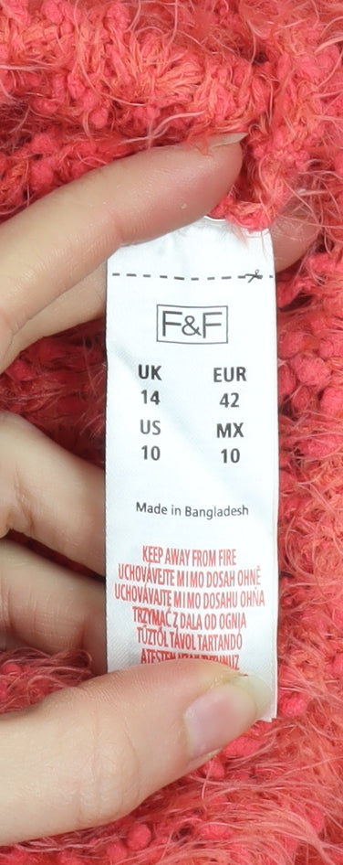 F&F Women Pink Long Sleeve Fluffy Knit Jumper UK 14