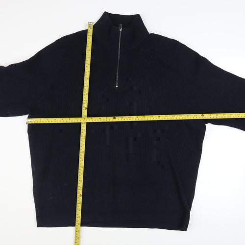 Marks and Spencer Men's Black 2XL Half Zip High Neck Cotton Blend Jumper