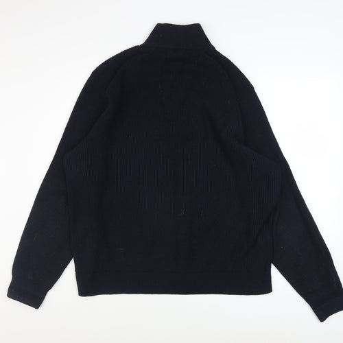 Marks and Spencer Men's Black 2XL Half Zip High Neck Cotton Blend Jumper