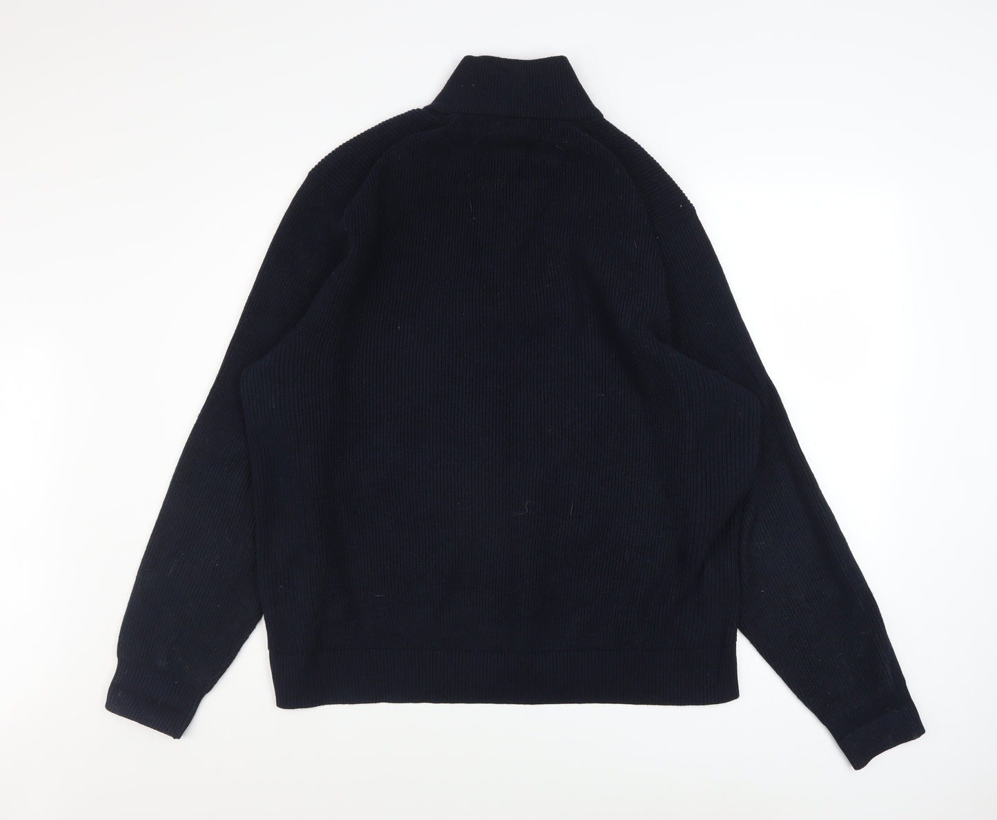 Marks and Spencer Men's Black 2XL Half Zip High Neck Cotton Blend Jumper