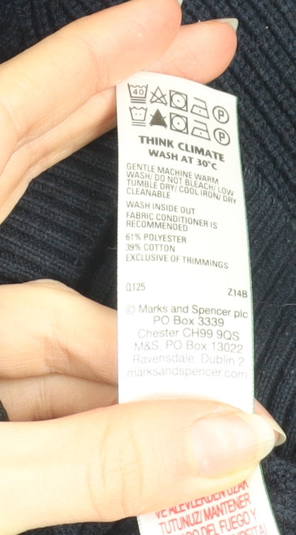 Marks and Spencer Men's Black 2XL Half Zip High Neck Cotton Blend Jumper