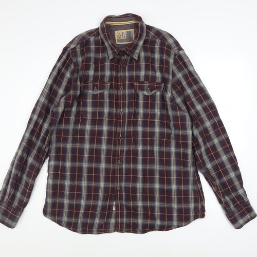 Marks and Spencer North Coast Men's Brown Check Cotton Shirt L