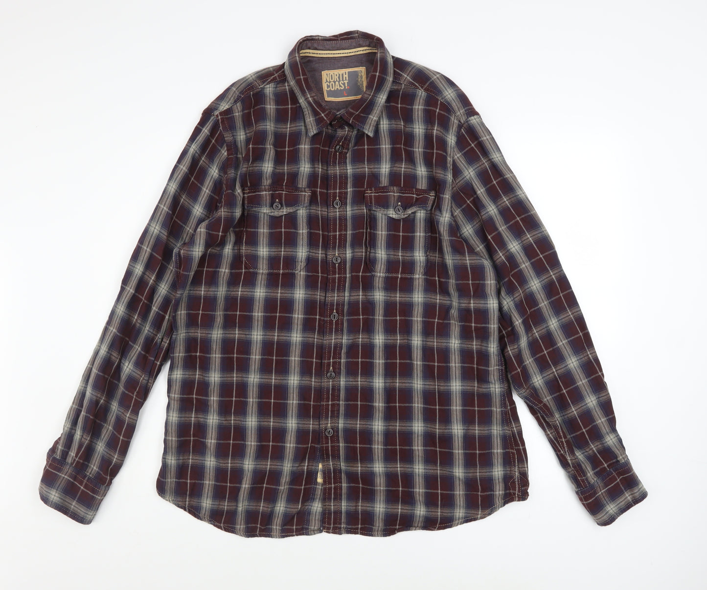 Marks and Spencer North Coast Men's Brown Check Cotton Shirt L
