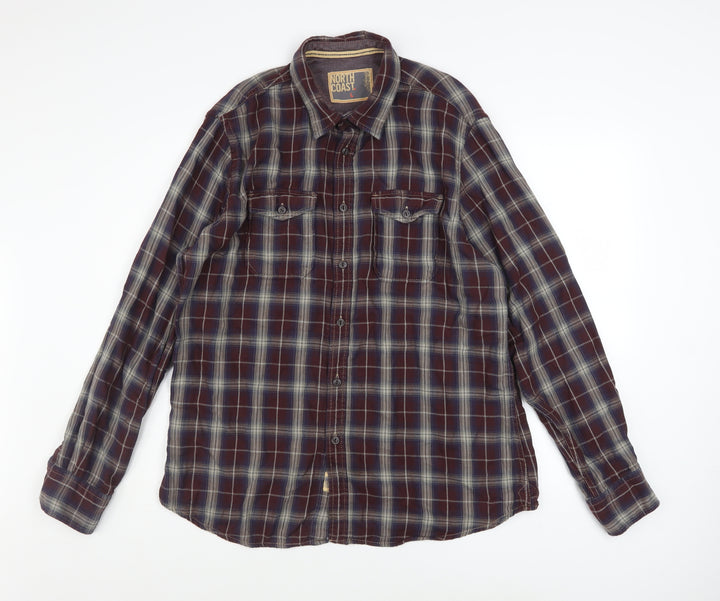 Marks and Spencer North Coast Men's Brown Check Cotton Shirt L