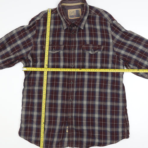 Marks and Spencer North Coast Men's Brown Check Cotton Shirt L