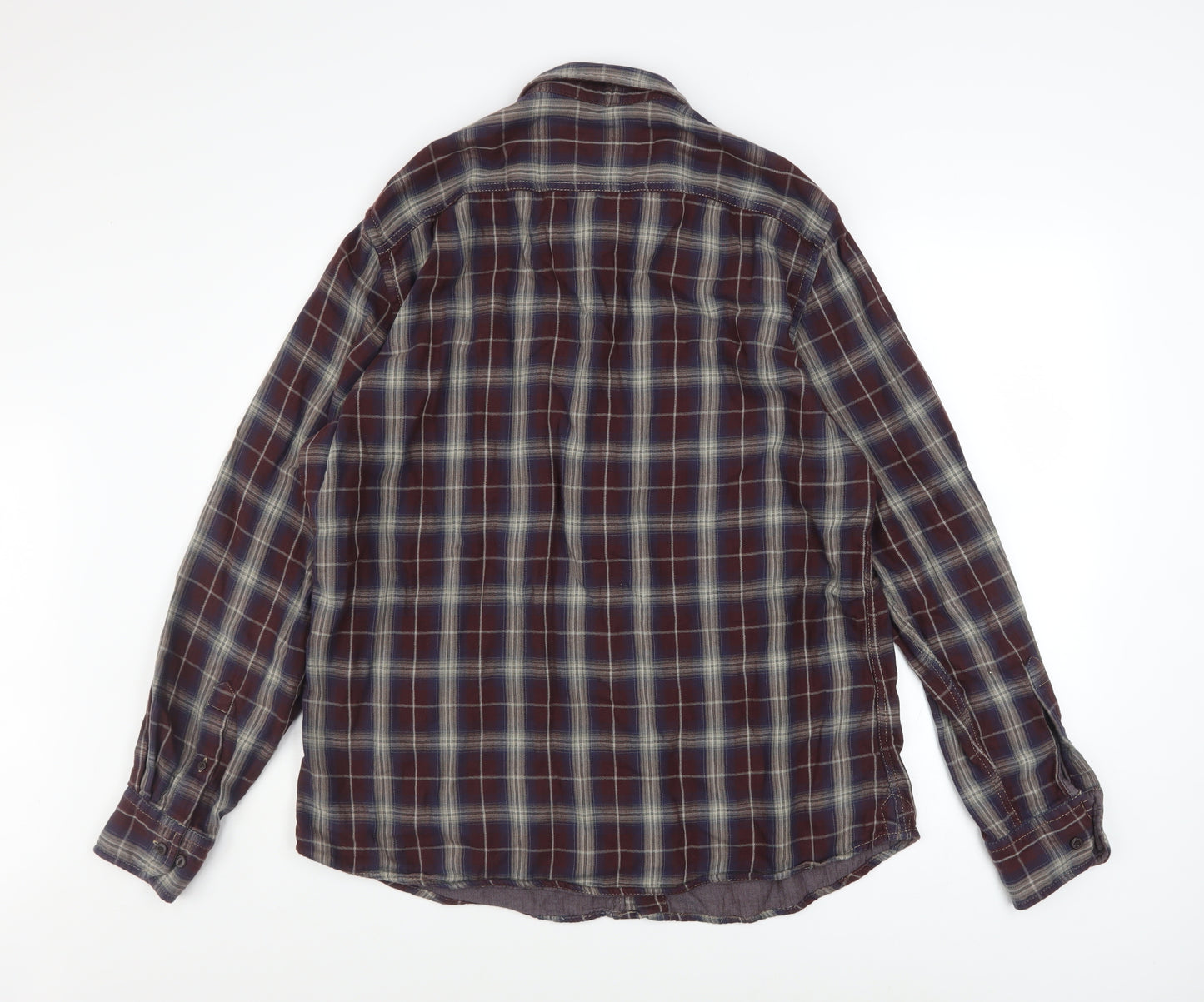 Marks and Spencer North Coast Men's Brown Check Cotton Shirt L