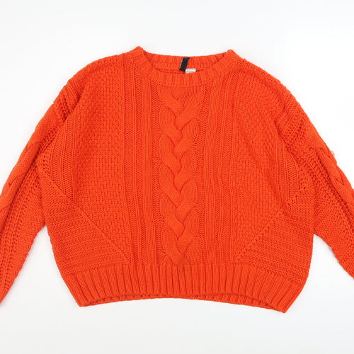 H&M Women Orange Cable-Knit Crew Neck Pullover Jumper Size 12