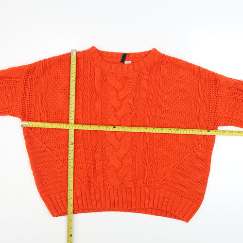 H&M Women Orange Cable-Knit Crew Neck Pullover Jumper Size 12