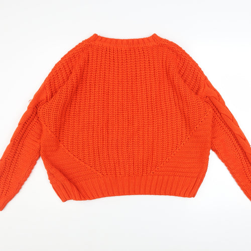 H&M Women Orange Cable-Knit Crew Neck Pullover Jumper Size 12