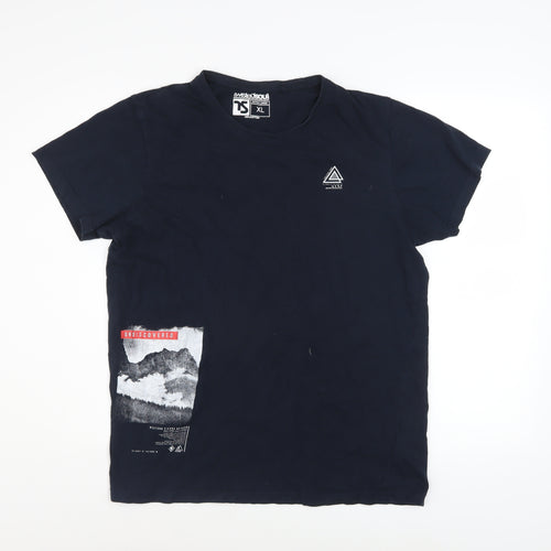 Twisted Soul Men's Navy Graphic Print Cotton T-Shirt XL