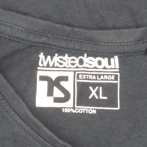 Twisted Soul Men's Navy Graphic Print Cotton T-Shirt XL