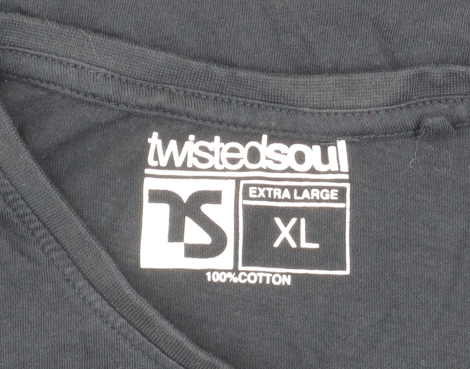 Twisted Soul Men's Navy Graphic Print Cotton T-Shirt XL