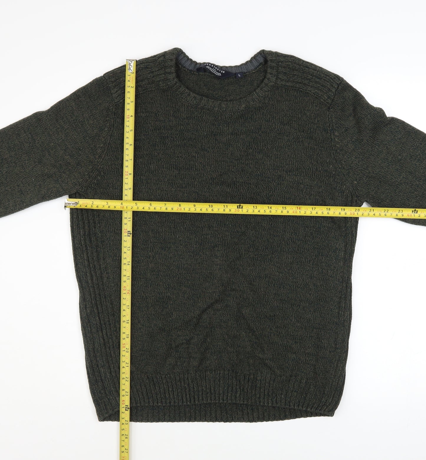 Kensington Eastside Men's Green L Crew Neck Acrylic Knit Jumper