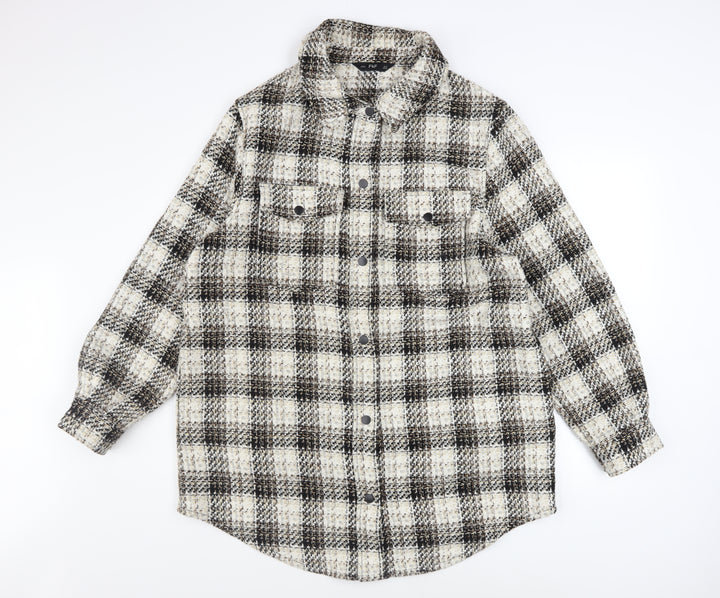 F&F Women’s Multicoloured Check Tweed Shacket Jacket Size 18