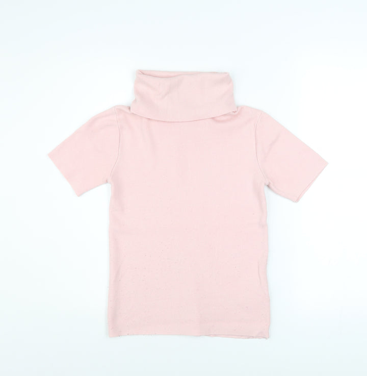 Pink Vanilla Women’s Pink Roll Neck Short Sleeve Jersey Top M/L
