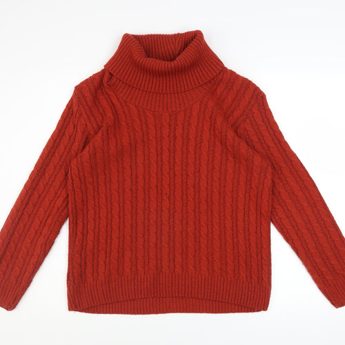 Lakeland Womens Red Roll Neck Cable-Knit Wool Blend Jumper M