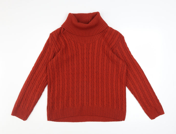 Lakeland Womens Red Roll Neck Cable-Knit Wool Blend Jumper M