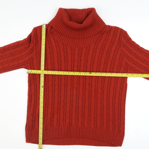 Lakeland Womens Red Roll Neck Cable-Knit Wool Blend Jumper M