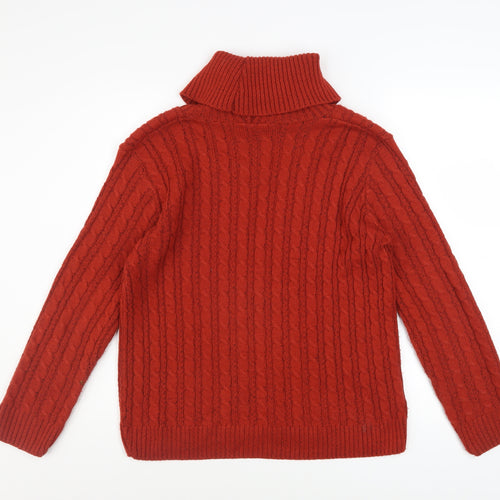 Lakeland Womens Red Roll Neck Cable-Knit Wool Blend Jumper M