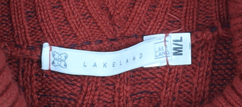 Lakeland Womens Red Roll Neck Cable-Knit Wool Blend Jumper M