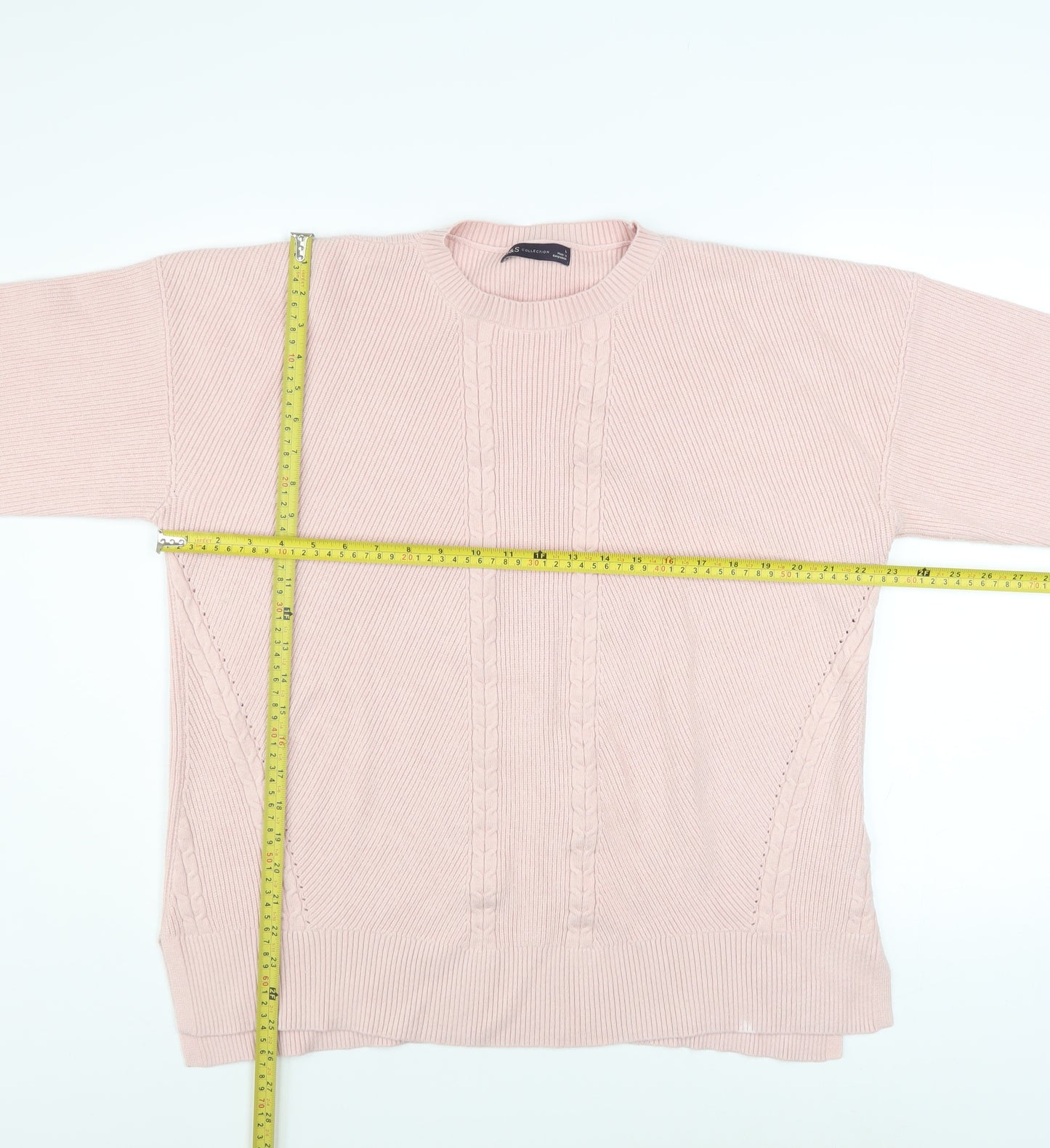 Marks and Spencer Women’s Pink Cable-Knit Crew Neck Jumper L