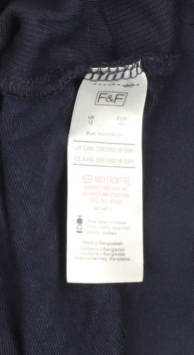 F&F Womens Navy Blue Hooded Pullover Hoodie UK 12 Viscose Blend