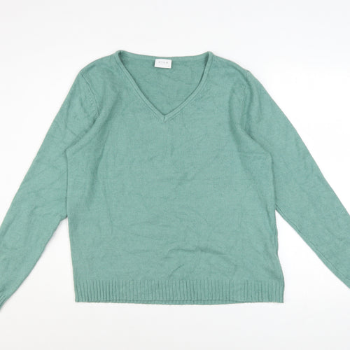 Vila Womens Green V-Neck Knit Pullover Jumper Size XL