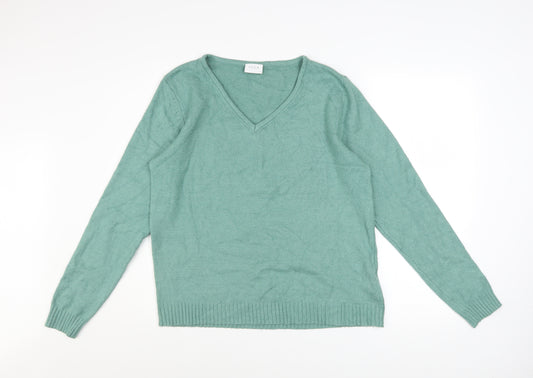 Vila Womens Green V-Neck Knit Pullover Jumper Size XL