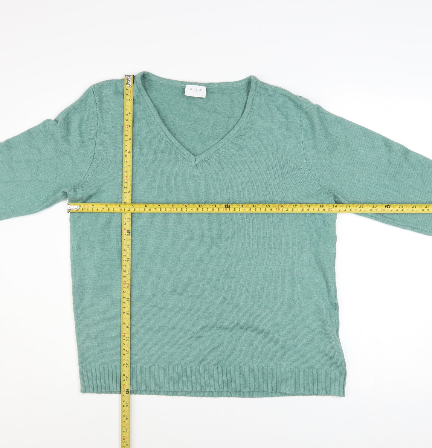 Vila Womens Green V-Neck Knit Pullover Jumper Size XL