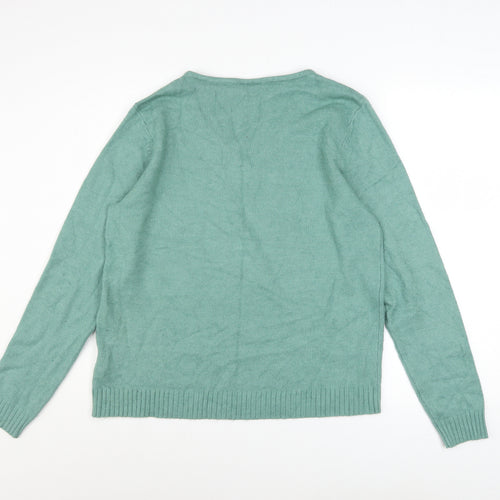 Vila Womens Green V-Neck Knit Pullover Jumper Size XL