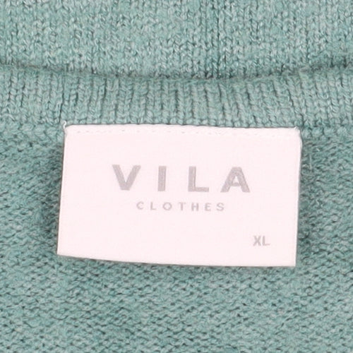 Vila Womens Green V-Neck Knit Pullover Jumper Size XL