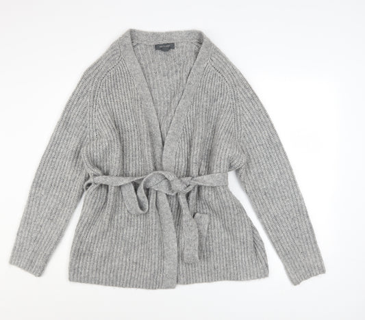 Primark Women Grey Chunky-Knit Belted Cardigan Size 12