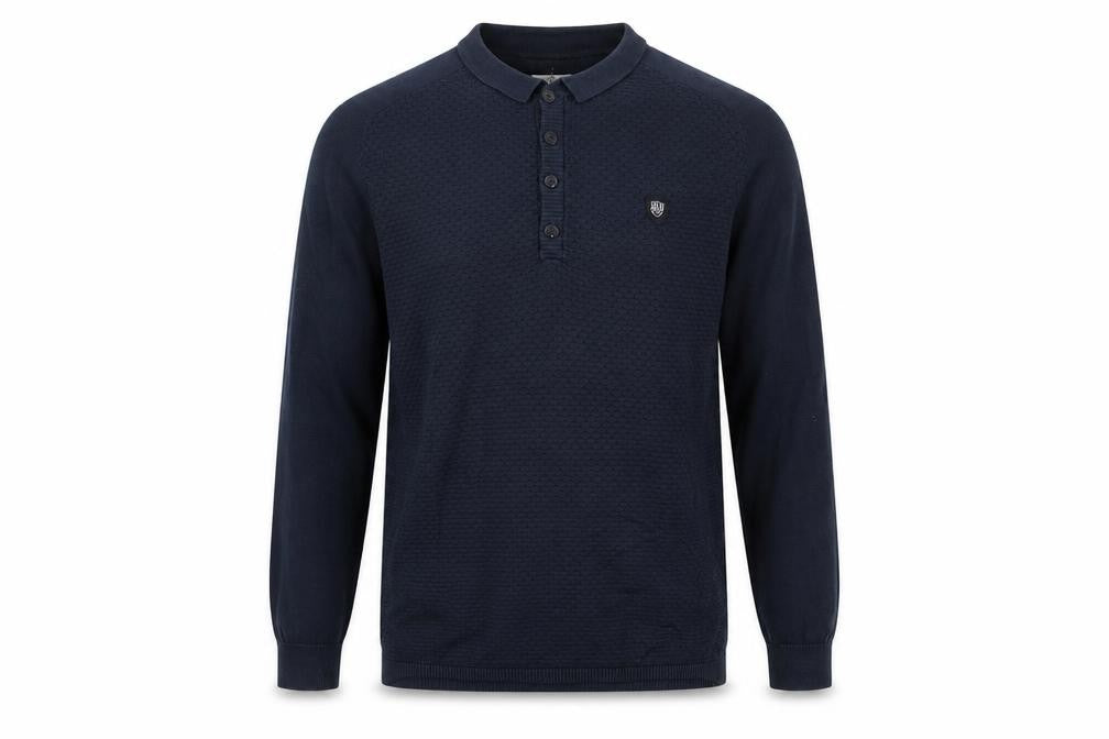 Front view of 883 Police Men Blue Cotton Collared Henley Jumper, size L