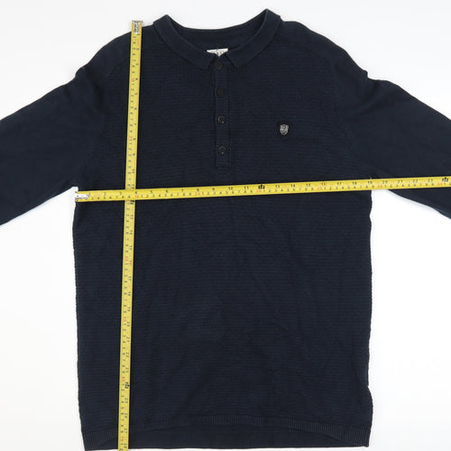 883 Police Men Blue Cotton Collared Henley Jumper Size L