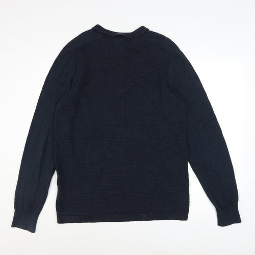 883 Police Men Blue Cotton Collared Henley Jumper Size L