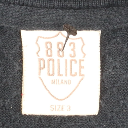 883 Police Men Blue Cotton Collared Henley Jumper Size L