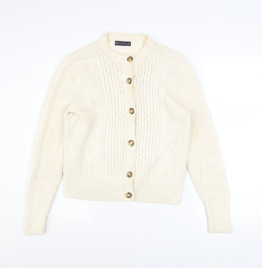 Marks and Spencer Women's Ivory Cable Knit Cotton Cardigan Size 10