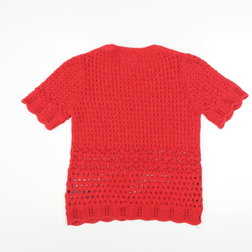 Marks and Spencer Women Red Crochet Knit Short Sleeve Top Size S