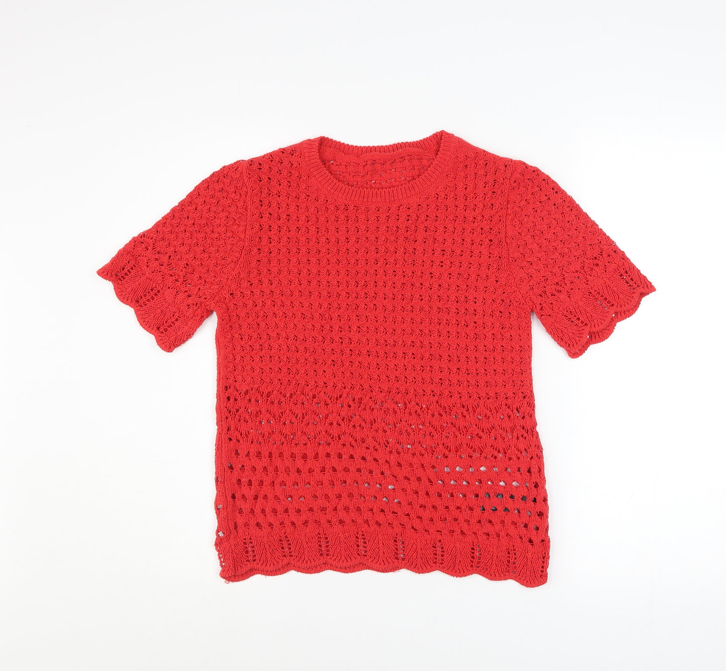 Marks and Spencer Women Red Crochet Knit Short Sleeve Top Size S
