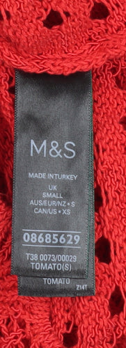 Marks and Spencer Women Red Crochet Knit Short Sleeve Top Size S
