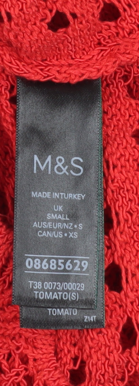 Marks and Spencer Women Red Crochet Knit Short Sleeve Top Size S