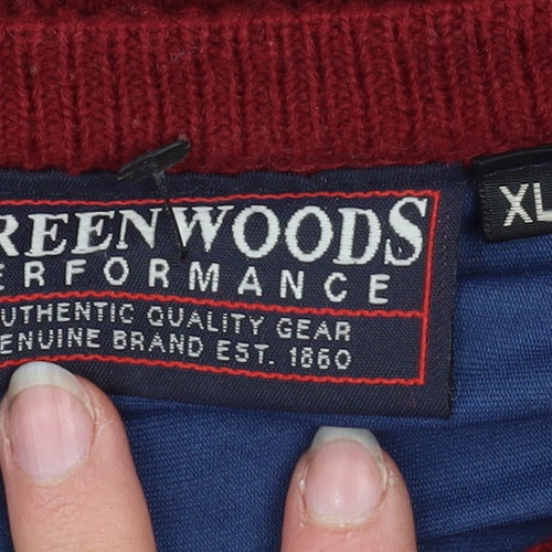 Greenwoods Performance Men's Red XL Crew Neck Wool Blend Jumper