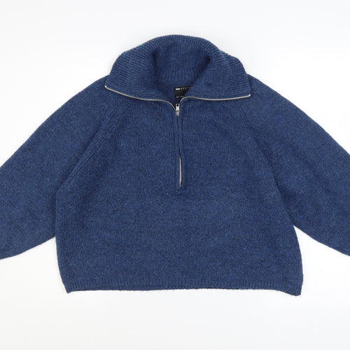 ASOS Women’s Blue High Neck Chunky Knit Half Zip Jumper Size 12