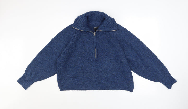 ASOS Women’s Blue High Neck Chunky Knit Half Zip Jumper Size 12