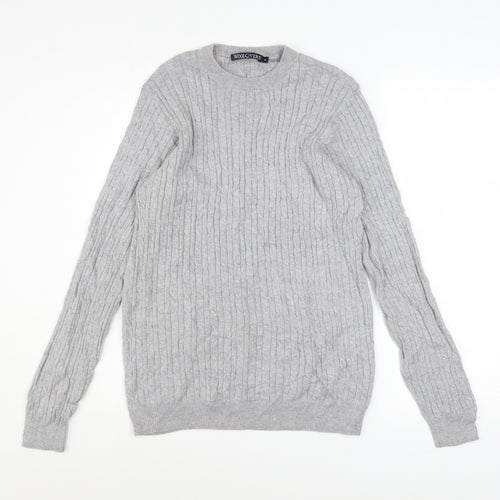WoolOvers Mens Grey Cable-Knit Cotton Cashmere Jumper Size S
