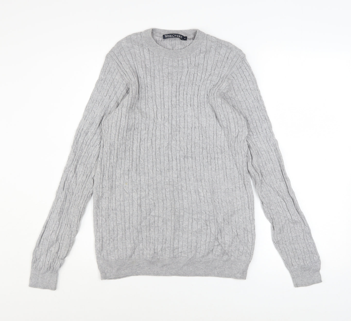 WoolOvers Mens Grey Cable-Knit Cotton Cashmere Jumper Size S