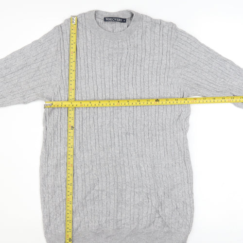 WoolOvers Mens Grey Cable-Knit Cotton Cashmere Jumper Size S
