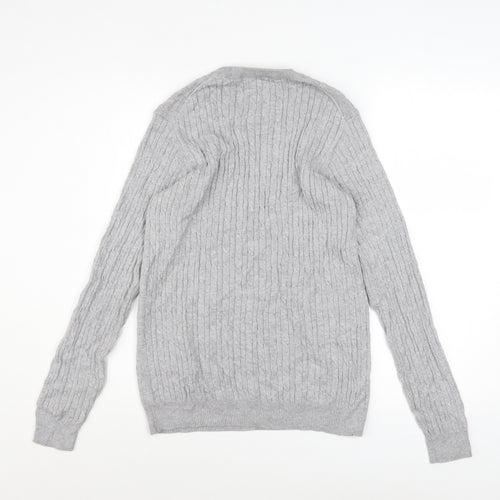 WoolOvers Mens Grey Cable-Knit Cotton Cashmere Jumper Size S
