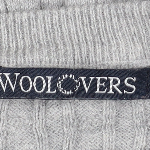 WoolOvers Mens Grey Cable-Knit Cotton Cashmere Jumper Size S