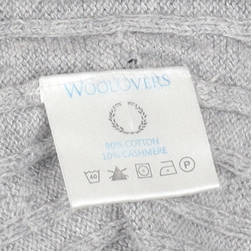 WoolOvers Mens Grey Cable-Knit Cotton Cashmere Jumper Size S